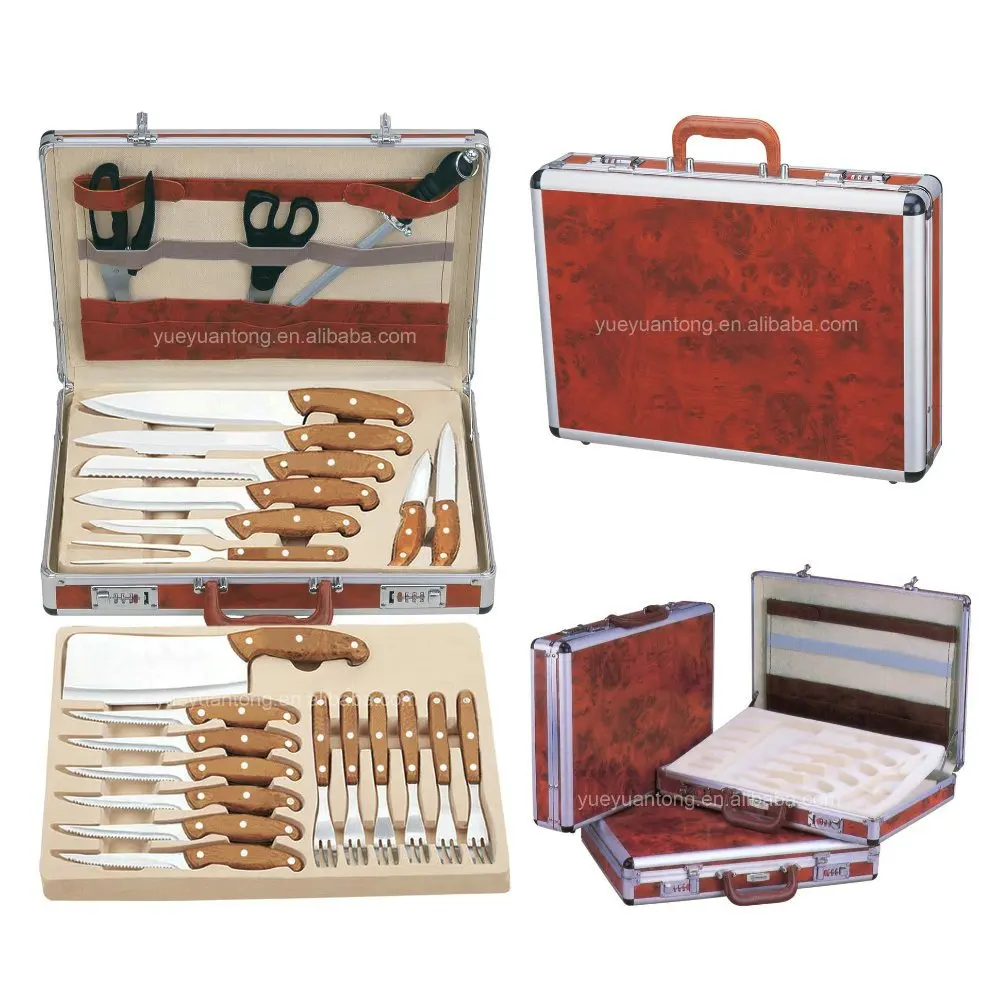 24pcs stainless steel PP handle kitchen knife set in aluminum suitcase
