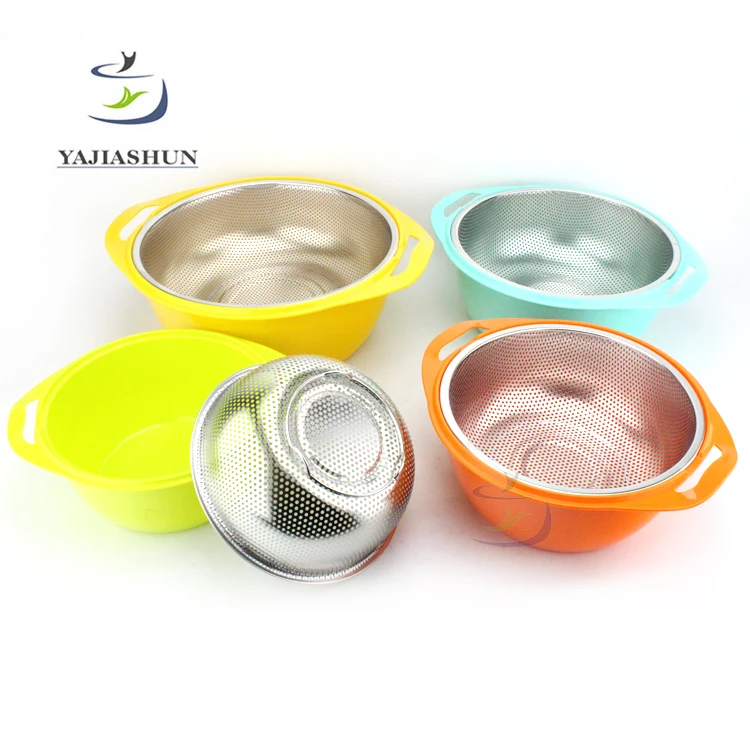 Wholesale Wire Mesh Strainer Stainless Steel Rice Colander Sieve Plastic Vegetable Fruit Basket For Kitchenware