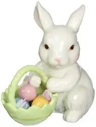 Porcelain Bunny with Easter Basket Figurine hot sale white pottery lovely rabbit for home decor
