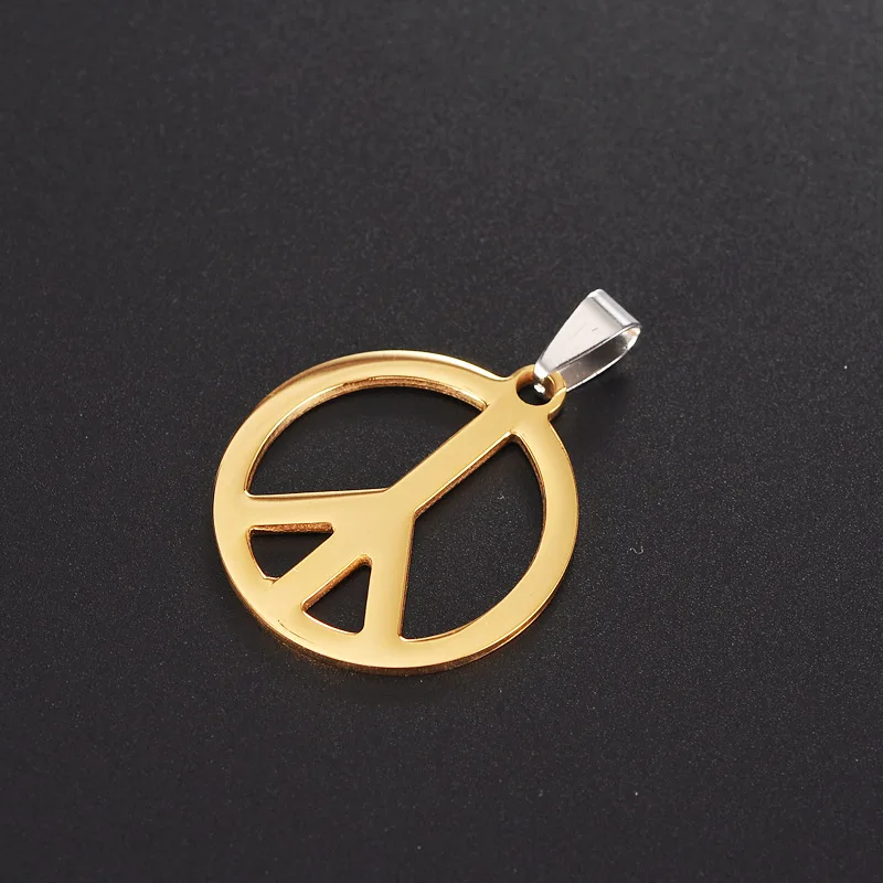 YK Stainless Steel Safety Pendant Peace Sign Cutting Round Necklace
