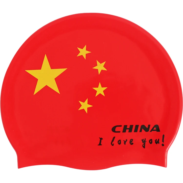 China flag pattern male and female general elastic swimming caps