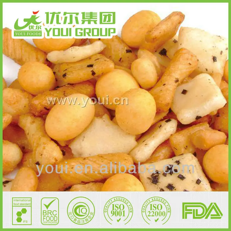 Japanese rice crackers and coated peanuts mix