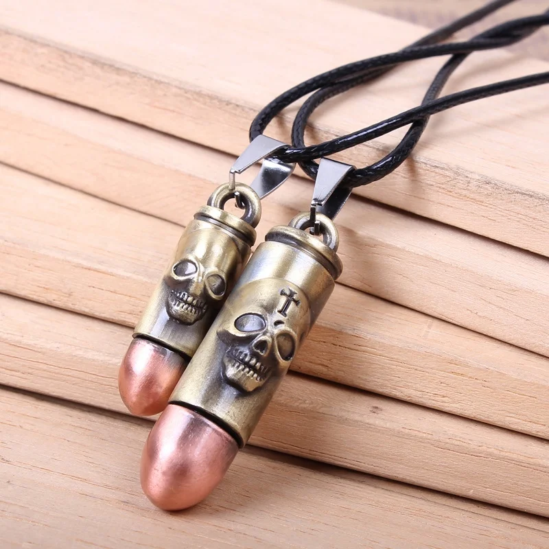 Couple jewelry necklace skull bullet pendant necklace for women/men wax rope strings bullet multiple pendant necklace