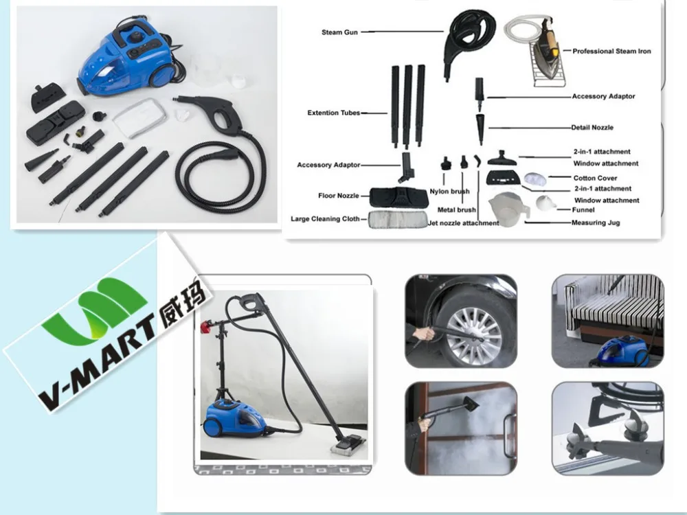 Pressurized Steam Cleaners with thermostat,safety children lock and various 18 accessories