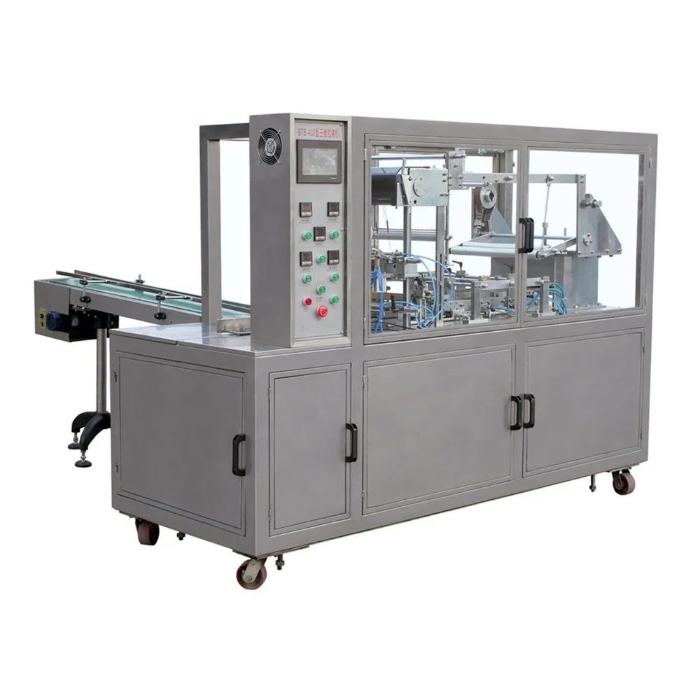 BT-400 Automatic biscuit carton box 3D packing machine BOPP film perfume playing card cellophane