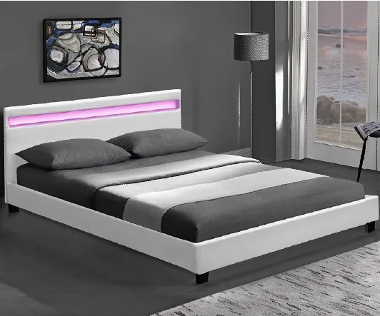 Top quality modern style queen size leather bed with led