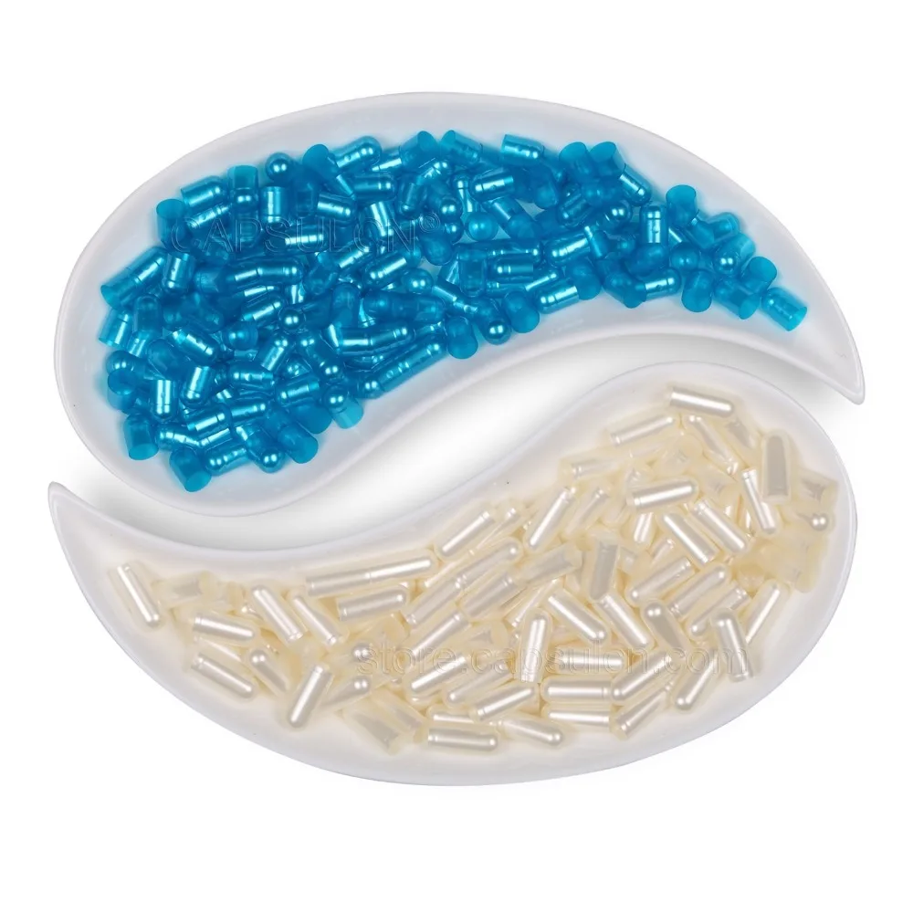 Size 1 Metallic Blue White Pearlescent Gelatin Capsules