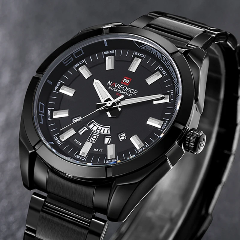 NAVIFORCE 9038 watch Luxury Brand Quartz Watch Men Waterproof Sport Watches Full steel Black Wristwatches relogio masculino