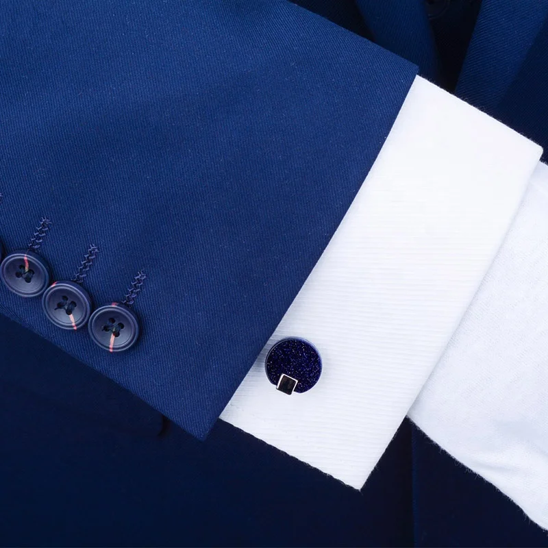 
Shining Round Blue Star Stone Cufflinks for mens 