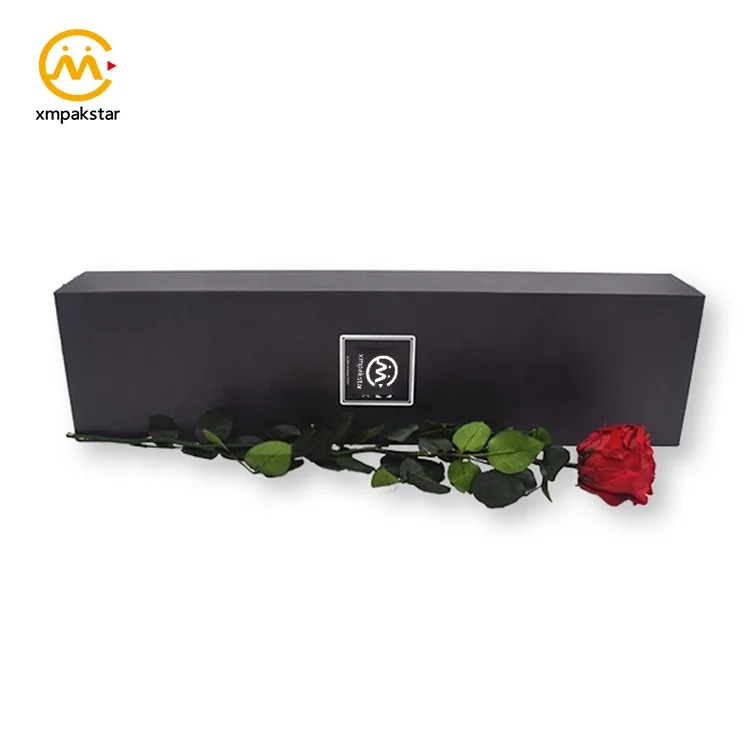Luxury custom white rigid cardboard magnetic rectangular bouquet rose packaging gift box for flowers