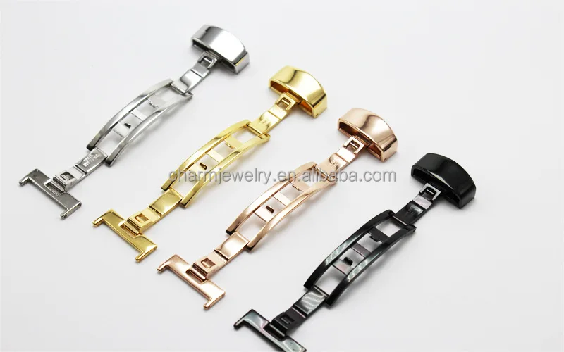 Оптовая продажа двойная безопасная застежка из нержавеющей стали для силиконового браслета бабочки ремешка часов замок 10-24 мм
