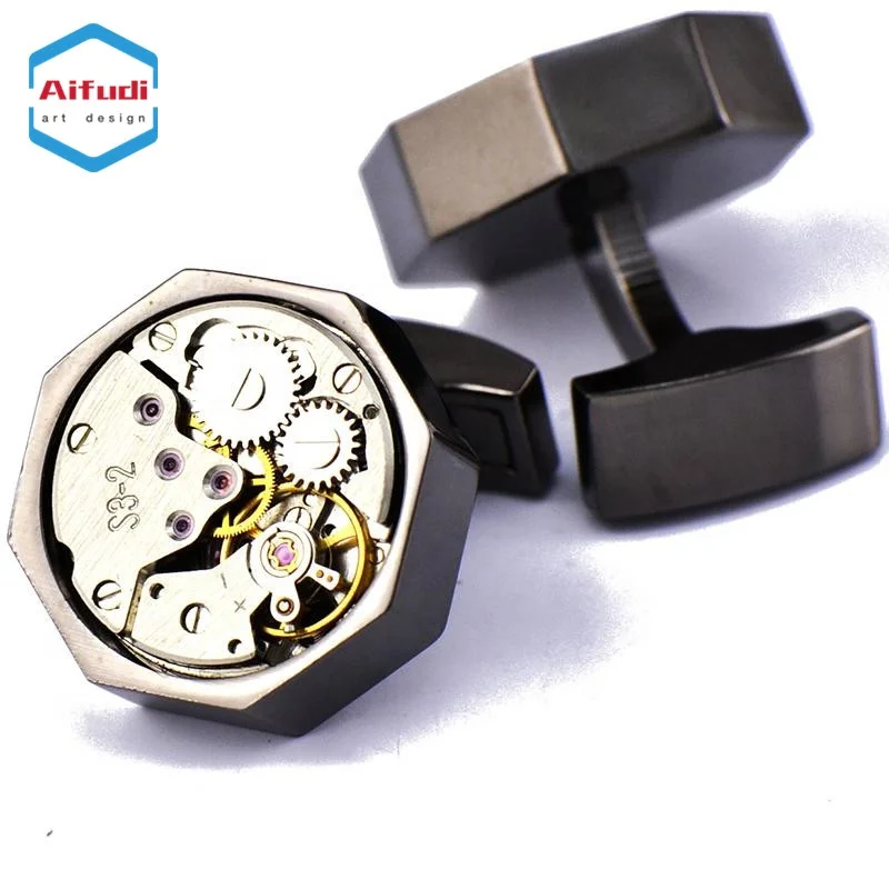 
high quality custom logo engraved blanks watch movement cufflink 
