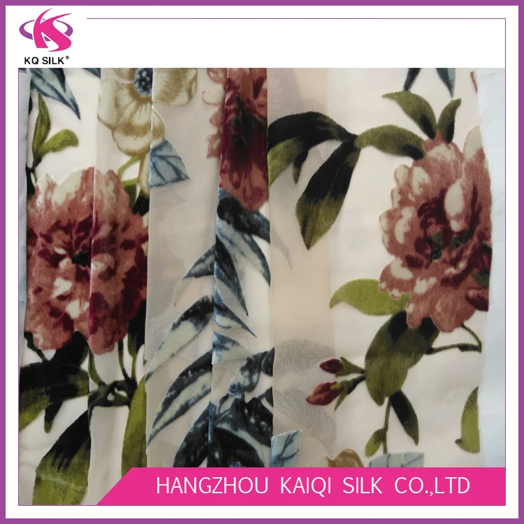 topselling floral printing nylon rayon burnout silky velvet fabric