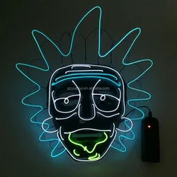 Hot Sales Fashion EL Wire Glowing Rick Mask LED Party Mask  Halloween Costumes Mask for Christmas Horror Theme Party Decor