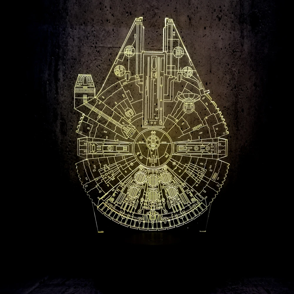 Novelty Millennium Falcon 3D LED Lamp Cool Boy Bedroom Night Light Trek Decor Bulbing Kids Gift Luminaria Gadget