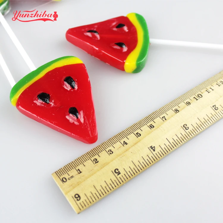 Manufacturer Direct Sale Fruity Flavor Watermelon Shaped Sweet lollipops In Hard Candies