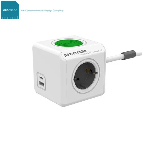 
Powercube socket multiplier 4 sockets and wireless mobile phone charger 2 usb-ports usb charging 