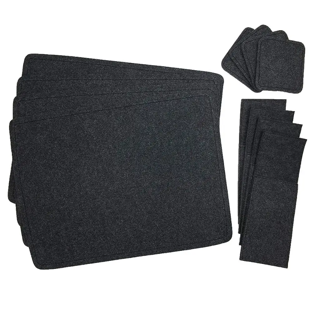  Серые войлочные салфетки со стеклянными подставками и мешками для столовых приборов