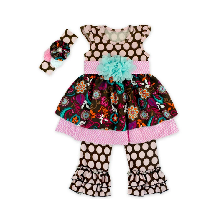 Wholesale Children's Boutique Flutter Sleeve Long Ruffle Pants Girls Clothing Sets