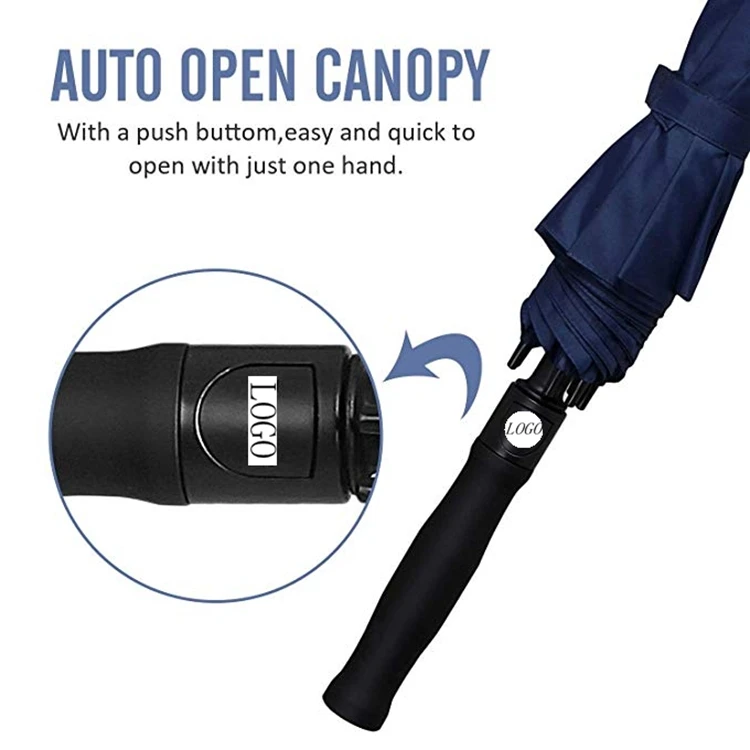 golf umbrella double canopy air vent automatic open golf straight umbrella with shoulder strap logo print for promotion umbrella