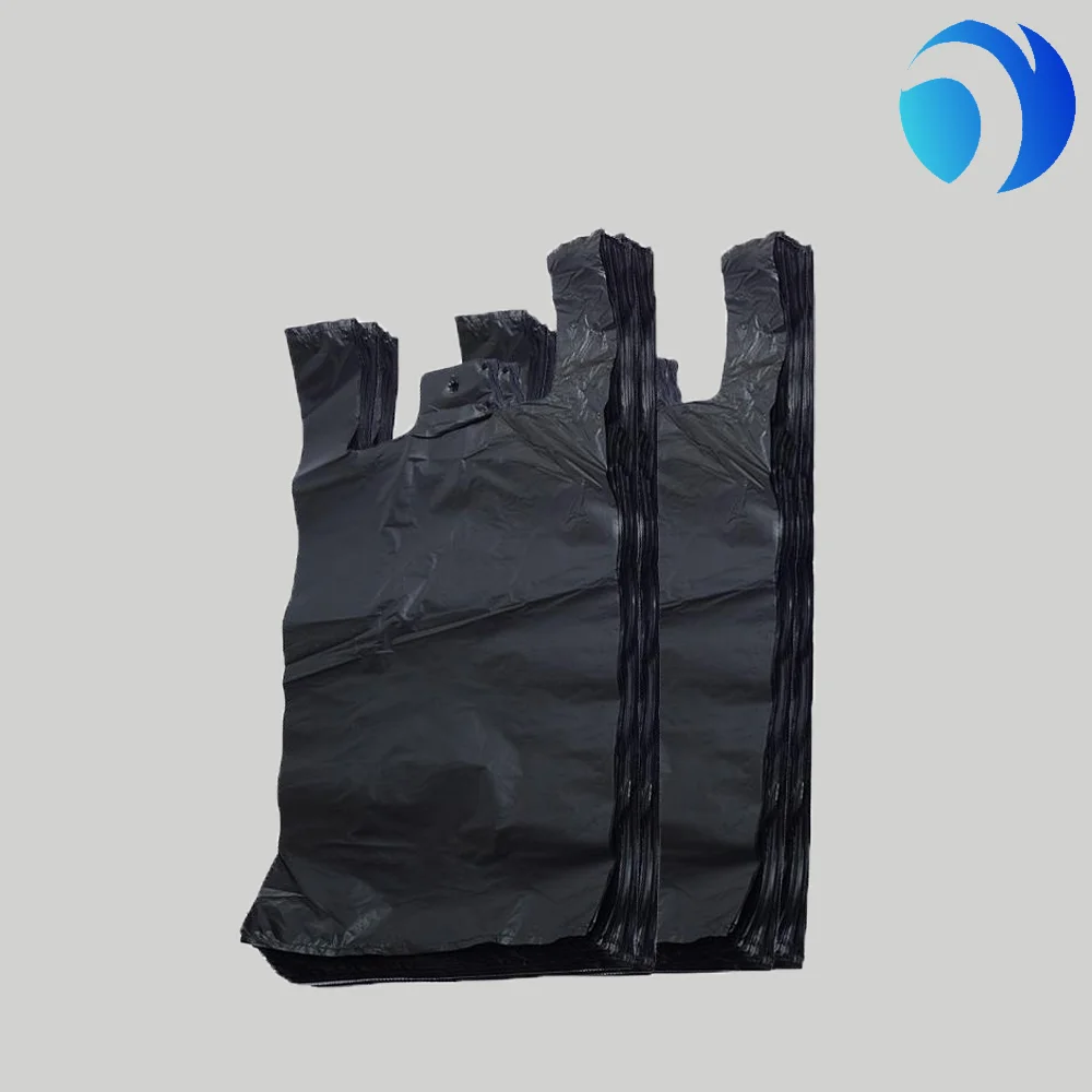 Plastic 100% biodegradable t shirt garbage bag black on roll importers