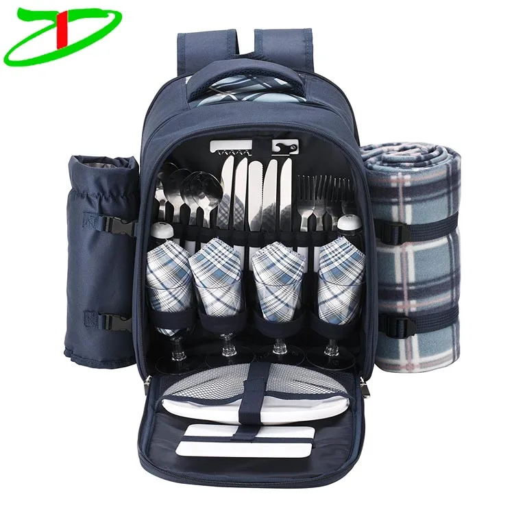 600D polyester camping picnic cooler outdoor insulated picnic bag backpack for 4 person