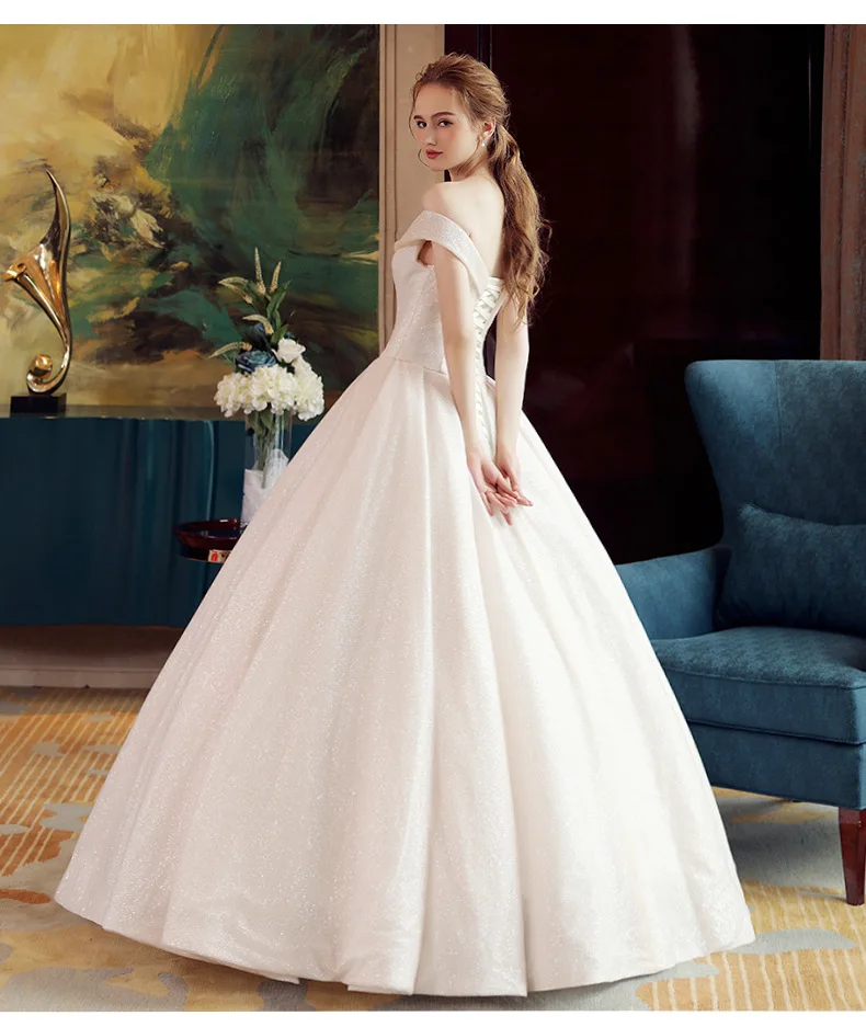
Ball Gown Wedding Dresses 2019 Princess Off the Shoulder Sequins Shinny Saudi Arabic Bridal Gowns With Lace up Back 