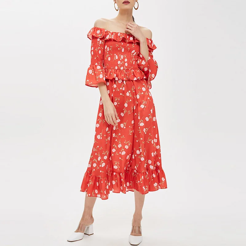 Long Maxi Elegant Lady Summer Printing Pattern Clothing High Fashion Custom Women Chiffon Floral Dress