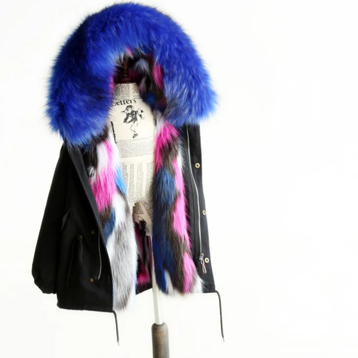 
YY10437G Very beautiful blue fur lined winter coat for children faux fox fur coat 
