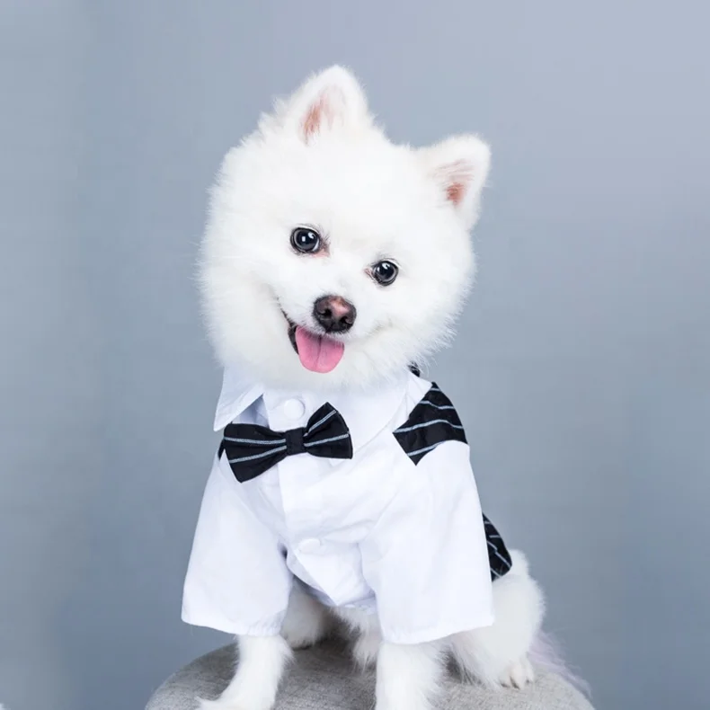 Holiday Costume Dog Bow Tie Halloween Apparel Cat T-shirt Clothes Striped Suit for Dog  Pet Wedding Clothe Dog Accessories