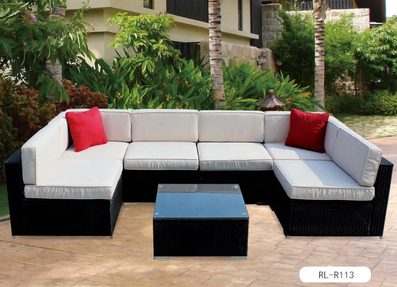 Patio Furniture Set Outdoor Lawn Backyard Poolside All Weather PE Wicker Rattan  Sectional Cushined