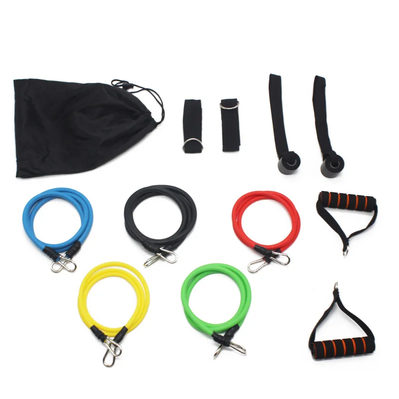 Hot Sale Dropship 11pcs Latex Resistance Band Tube Set with ankle resistance band