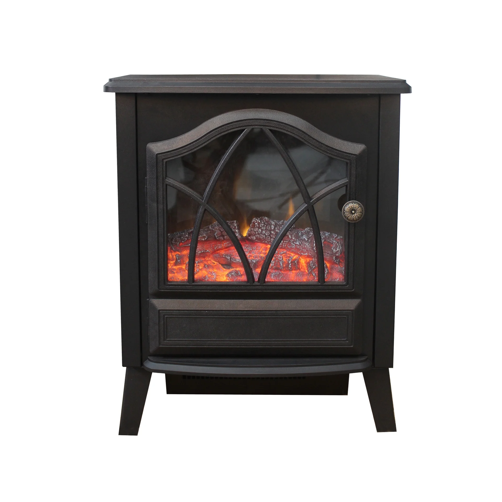 Electric Fire Electric Fireplace Freestanding Stove Portable Type Polyresin Log Set Flame Effect Black Finish