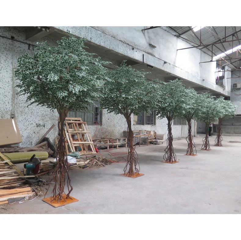 
Rattan twisted white edge leaf ficus tree artificial tree 