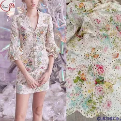 CL63197 100% хлопок с вышивкой ушками мягкая швейцарская вуаль с цветным принтом дизайнерская кружевная ткань chowleedee