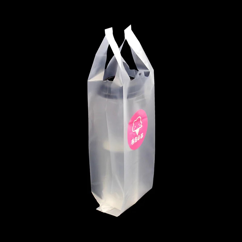 Custom Printed Vest Handle Bubble Tea Coffee Cup Holder Package HDPE Plastic Take Away Drinking T-Shirt Packaging Bags
