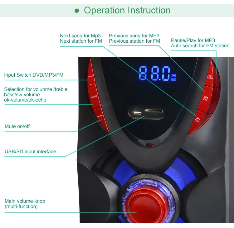 5.1 7.1 ch multimedia home theater speaker systems wireless sound box with usb fm radio