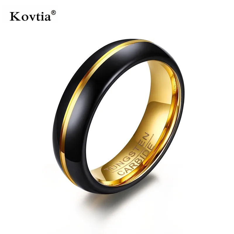 Мужское ювелирное обручальное кольцо, золотое и черное вольфрамовое кольцо, ширина 6 мм, обручальное кольцо на палец