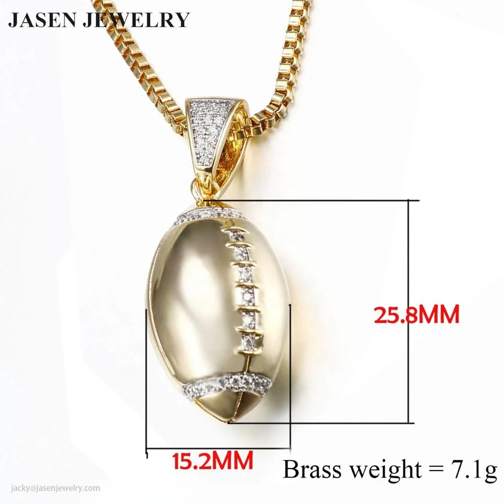 JASEN JEWELRY Custom Hip Hop Iced Out 925 Sterling Silver Jewelry Rugby or Football Ball Choker Pendant