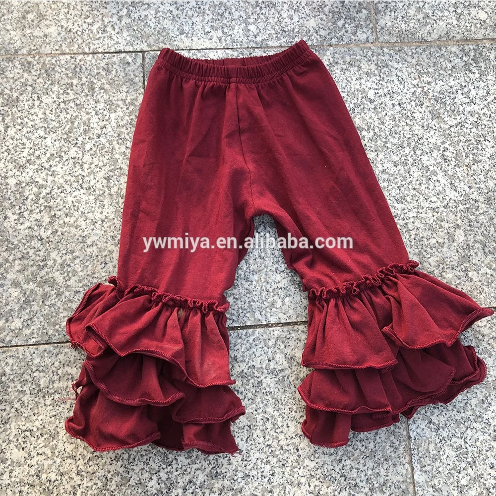 MY-305 hot selling triple ruffle pants for baby girls casual 100% cotton knit long pants multi-colors Toddler boutique