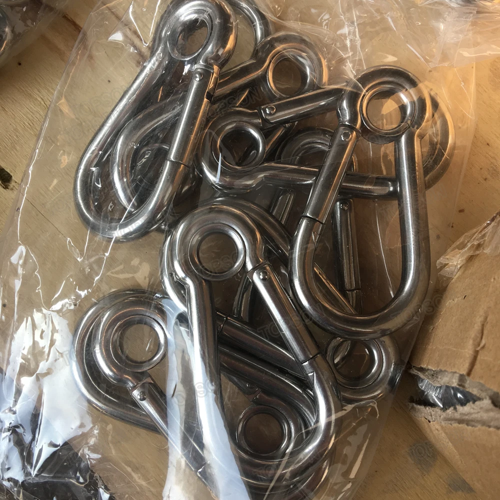 Stainless steel spring snap hook with nut and eyelet climbing hanging hiking carabiner hook