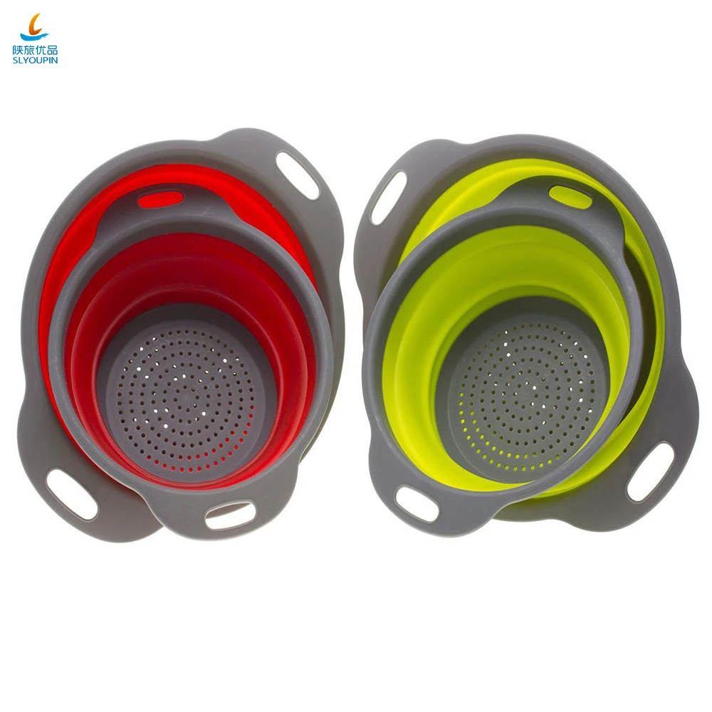 TPR Plastic Foldable Colander Sets Fruit Vegetable Washing Basket Strainer Collapsible Drainer With Handle
