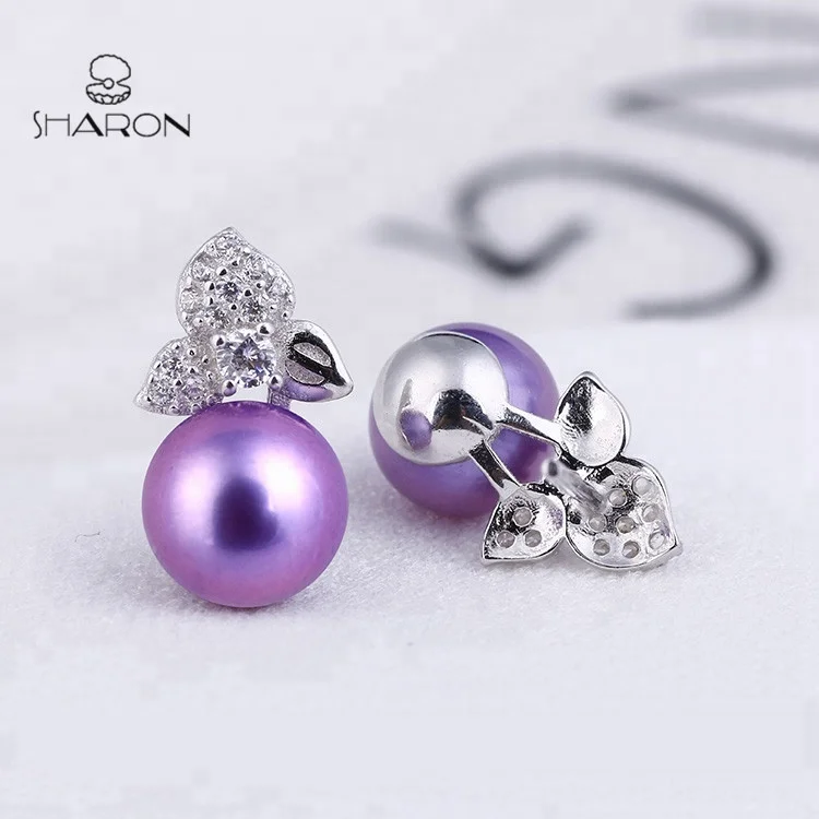 Bulk Trendy Unique Jewelry Three Leaves Sterling Silver Freshwater Pearl Earring 925 studs