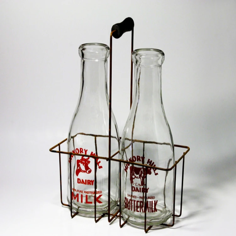 Small Vintage Milk Bottle With Carrier Basket