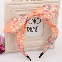 2016 Nova Floral Flores de Tecido Borboleta Arco Nó Hoop Cabelo Orelhas de Coelho Hairband Headband para Mulheres Headwear Acessórios Para o Cabelo