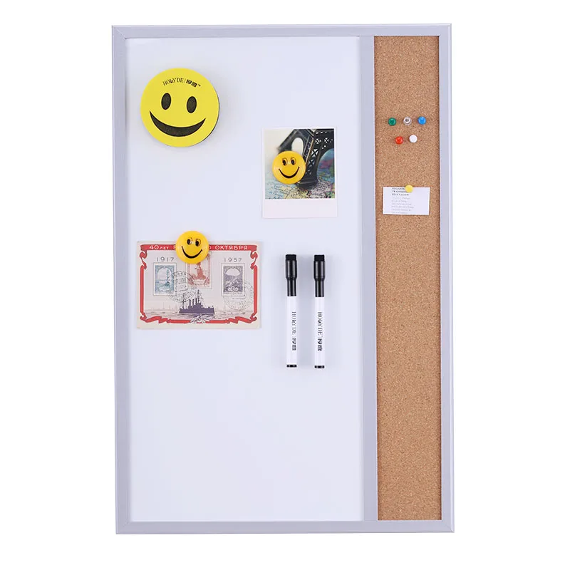 
High Quality Combination One Magnetic Whiteboard One Bulletin Cork Board in Wooden Frame 
