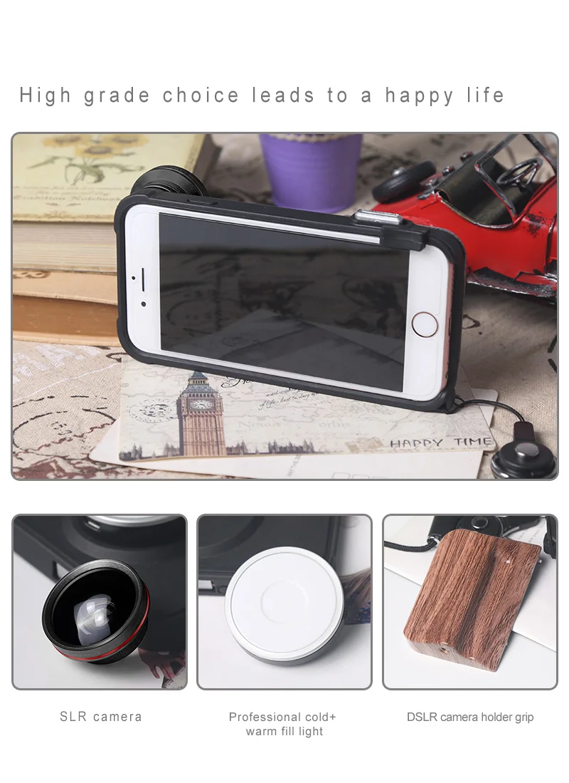 High quality selfie ring light phone case SLR Camera professional cold+warm fill light lens for mobile phone ring light case