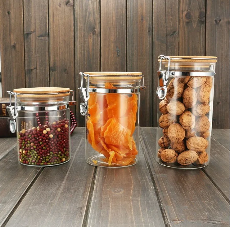 Sealed Food Storage Canisters for Tea, Coffee, Spices, Cookies, Sugar - Glass Jar with Bamboo Lid