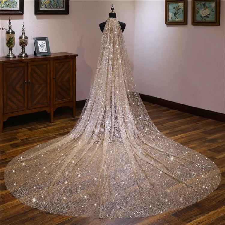Morili Shiny Sequins top quality luxury shine stars 1 layer Gold champagne 3 * 3 wedding veil for bride with comb MPB20