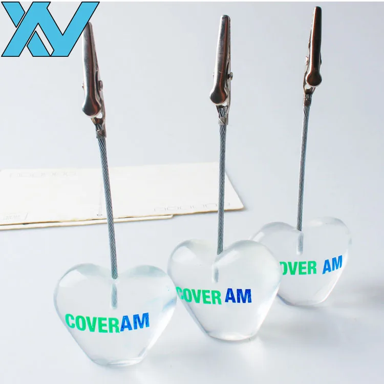 customer logo printing memo clips transparent heart base desktop photo holder